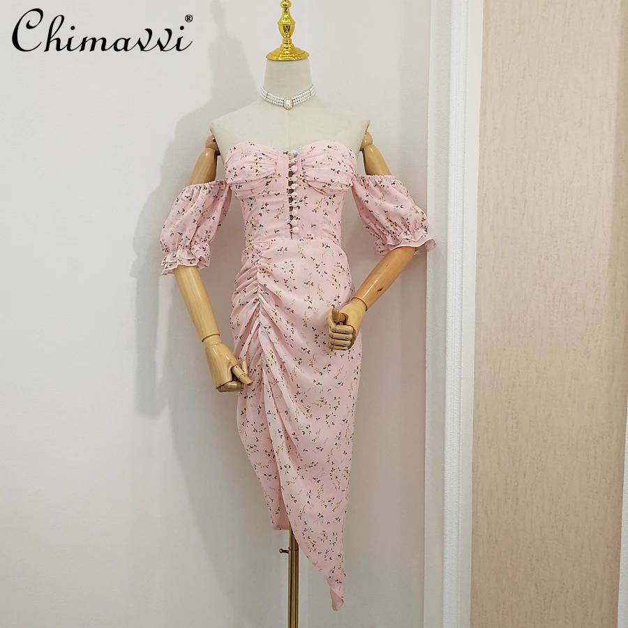 2022 Summer New Sexy Backless off-Neck Floral Chiffon Dress Women's Slim Waist Puff Sleeve Irregular Sheath Dress for Female
2022 Summer New Sexy Backless off-Neck Floral Chiffon Dress Women's Slim Waist Puff Sleeve Irregular Sheath Dress for Female