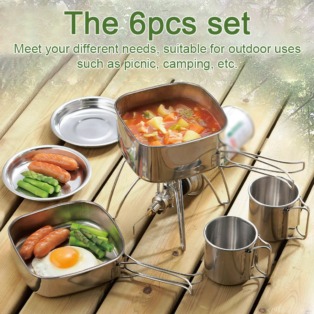 6Pcs Outdoor Camping Cookware Set Portable Picnic Cookware Kit Stainless Steel Travel Tableware Cooking Tableware
6Pcs Outdoor Camping Cookware Set Portable Picnic Cookware Kit Stainless Steel Travel Tableware Cooking Tableware
