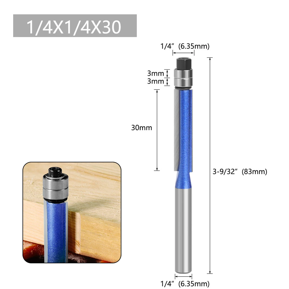 

1pc 6.35mm Shank Router Bit Milling Cutter Flush Trim Bits For Cutting Pine Solid Wood Particle Density Board Woodworking Tools