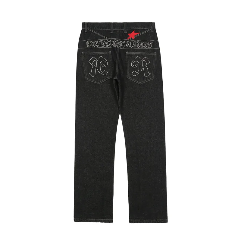 

2023 шикарные черные мужские брюки в стиле хип-хоп с вышивкой со звездами и надписями, мужские мешковатые джинсовые брюки, новая модная одежда