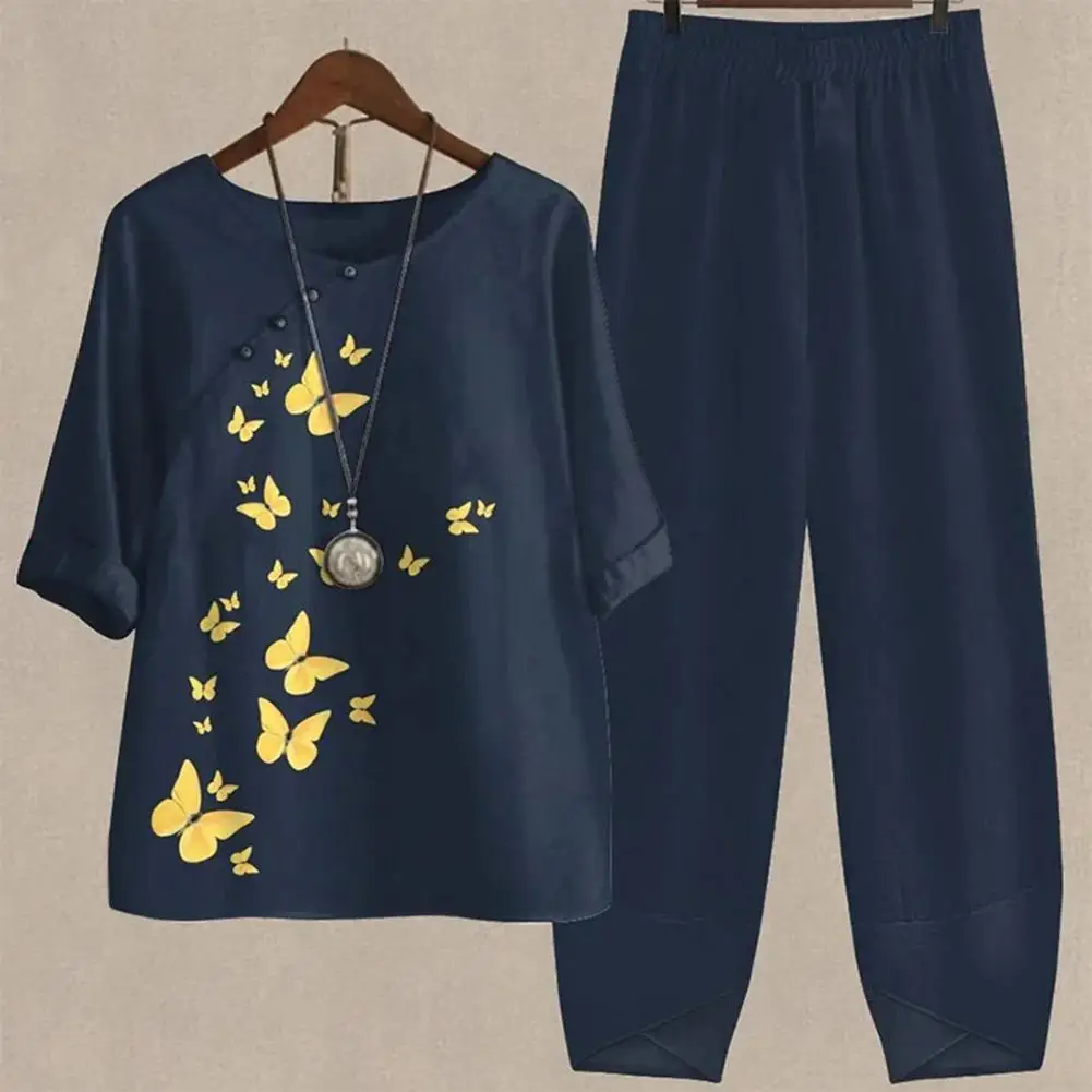 Elegant Women Outfit Breathable Butterflies Pattern Blouse Trousers Half Sleeves Soft Blouse Pants Spring Clothes
Elegant Women Outfit Breathable Butterflies Pattern Blouse Trousers Half Sleeves Soft Blouse Pants Spring Clothes