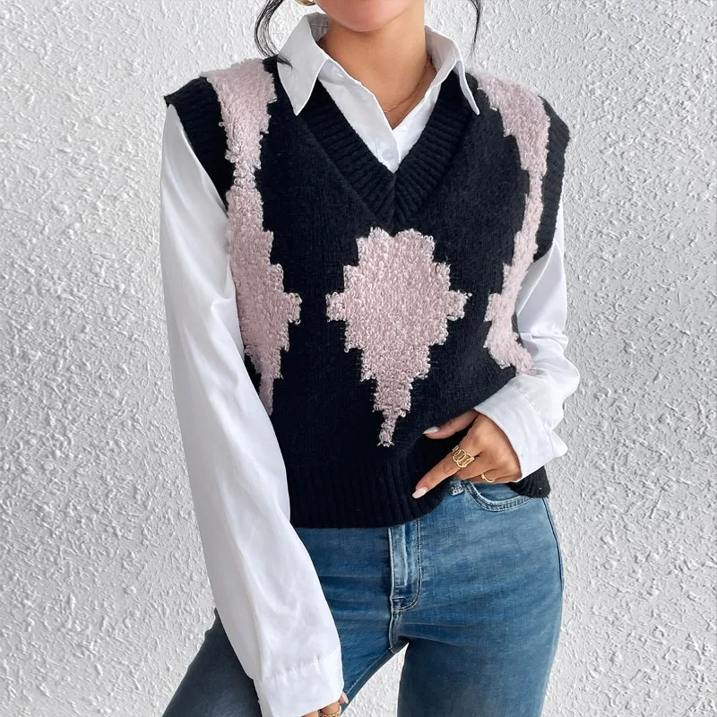 YEMOGGY Casual Loose Knitted Sweaters vest for Autumn/Winter Women's Tops 2023 new patchwork diamond pullover vest knit sweater
YEMOGGY Casual Loose Knitted Sweaters vest for Autumn/Winter Women's Tops 2023 new patchwork diamond pullover vest knit sweater