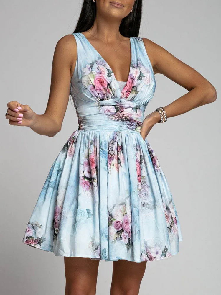 Sexy Double V Neck Backless Bow Dress Women Spring Floral Print Slim Drape Party Dress Summer Sleeveless Tank Ruffle Beach Dress
Sexy Double V Neck Backless Bow Dress Women Spring Floral Print Slim Drape Party Dress Summer Sleeveless Tank Ruffle Beach Dress