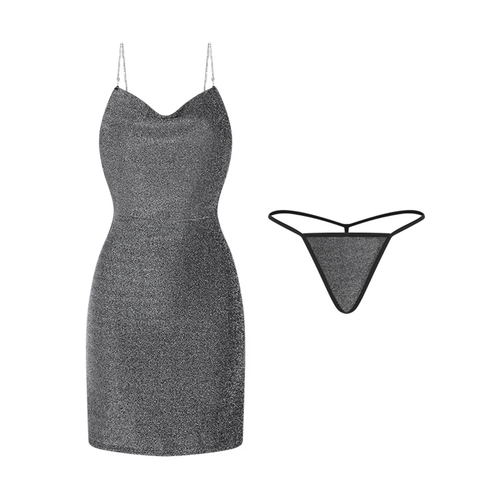 Women Glitter Lace Up Sequins Clubwear Sexy Chain Strape Backless Bodycon Dress G-string Panties 2pcs Set Shiny Party Wear
Women Glitter Lace Up Sequins Clubwear Sexy Chain Strape Backless Bodycon Dress G-string Panties 2pcs Set Shiny Party Wear