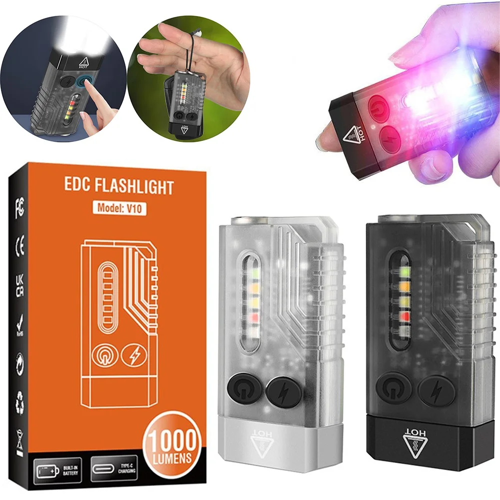 V10 EDC Keychain Flashlight 1000LM Portable Mini Torch Type-C Rechargeable Work Light With Magnet UV Beep Camping Pocket Lantern
V10 EDC Keychain Flashlight 1000LM Portable Mini Torch Type-C Rechargeable Work Light With Magnet UV Beep Camping Pocket Lantern