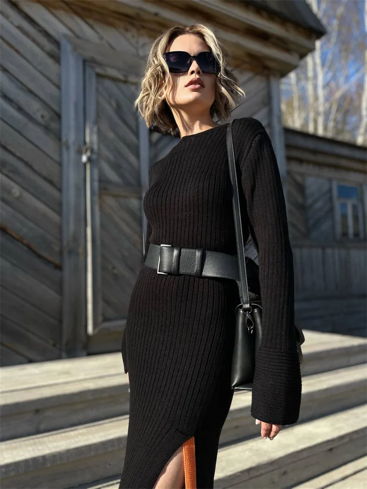 Autumn Solid Long Sleeve Knitted Midi Dress Women Elegant Sexy Bodycon Slit Dress Party Outfits Office Lady Casaul Dress 2023
Autumn Solid Long Sleeve Knitted Midi Dress Women Elegant Sexy Bodycon Slit Dress Party Outfits Office Lady Casaul Dress 2023