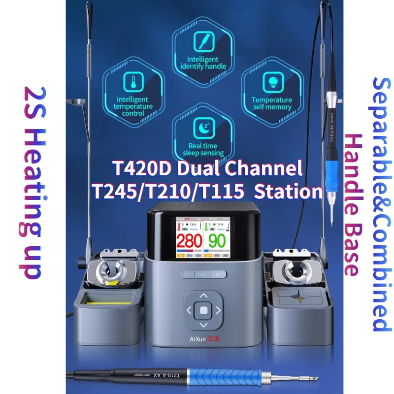 AIXUN T420D Intelligent Double Welding Station With T210 T115 T245 Handle Soldering Iron Tips Station for Phone PCB Repair tools
AIXUN T420D Intelligent Double Welding Station With T210 T115 T245 Handle Soldering Iron Tips Station for Phone PCB Repair tools