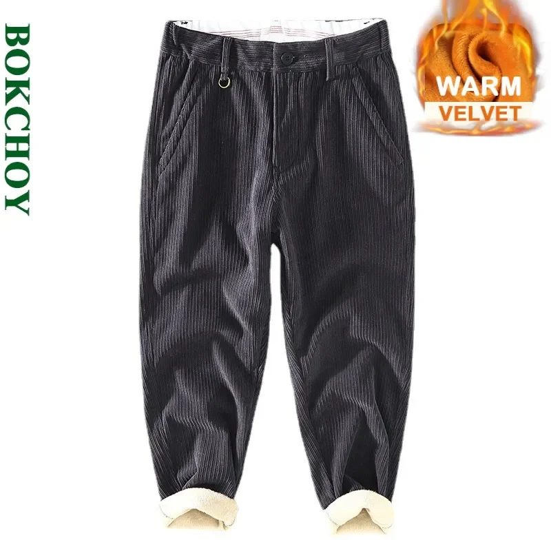 

Осенне-зимние новые мужские вельветовые брюки с бархатной подкладкой теплые прямые повседневные брюки ретро хаки Спецодежда JR010