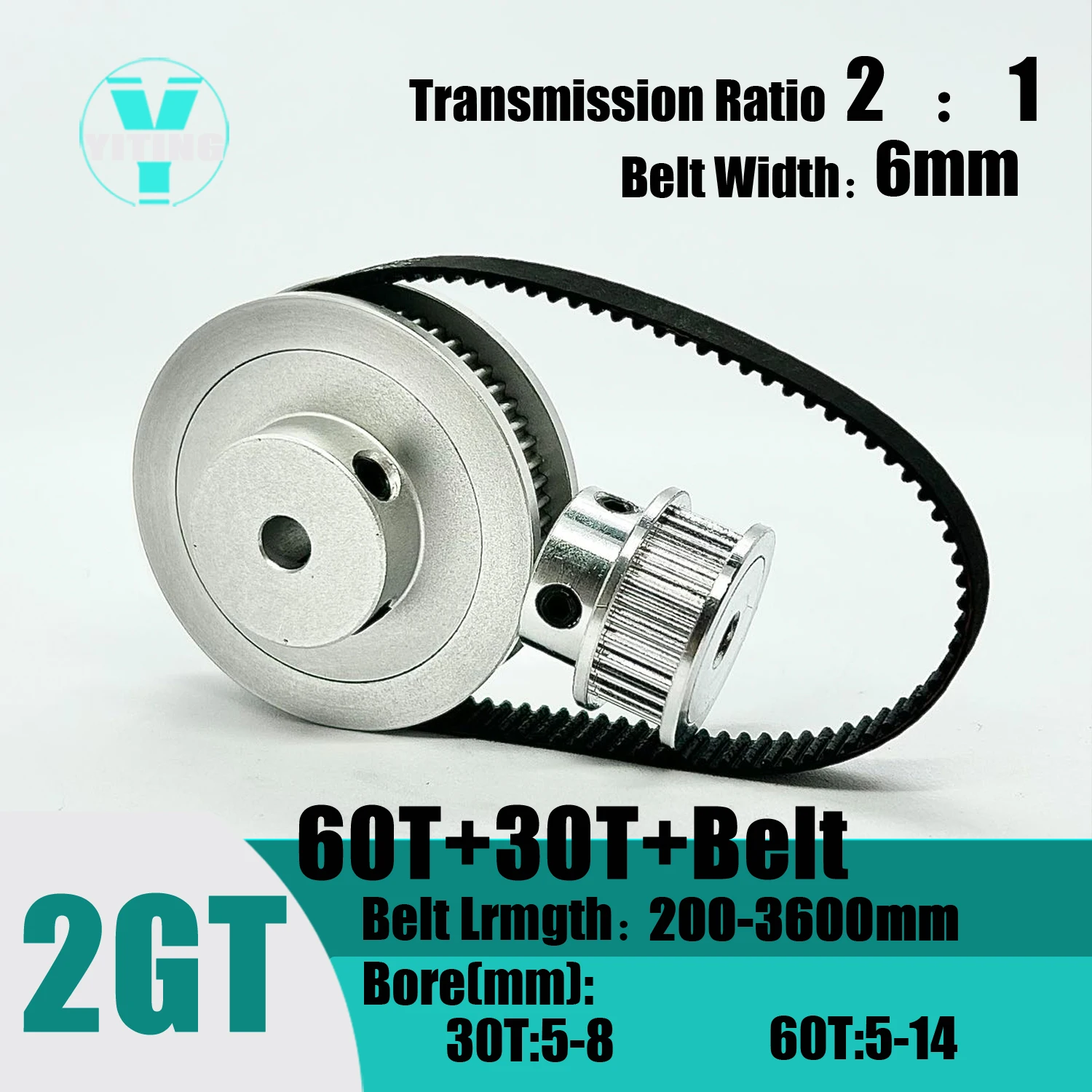 

2GT 2M 60Teeth 30T GT2 30Teeth 60T Timing Belt Pulley Set Belt Width 6mm Bore 5~14mm 2:1 Wheel Synchronous Pulley Belt Kit