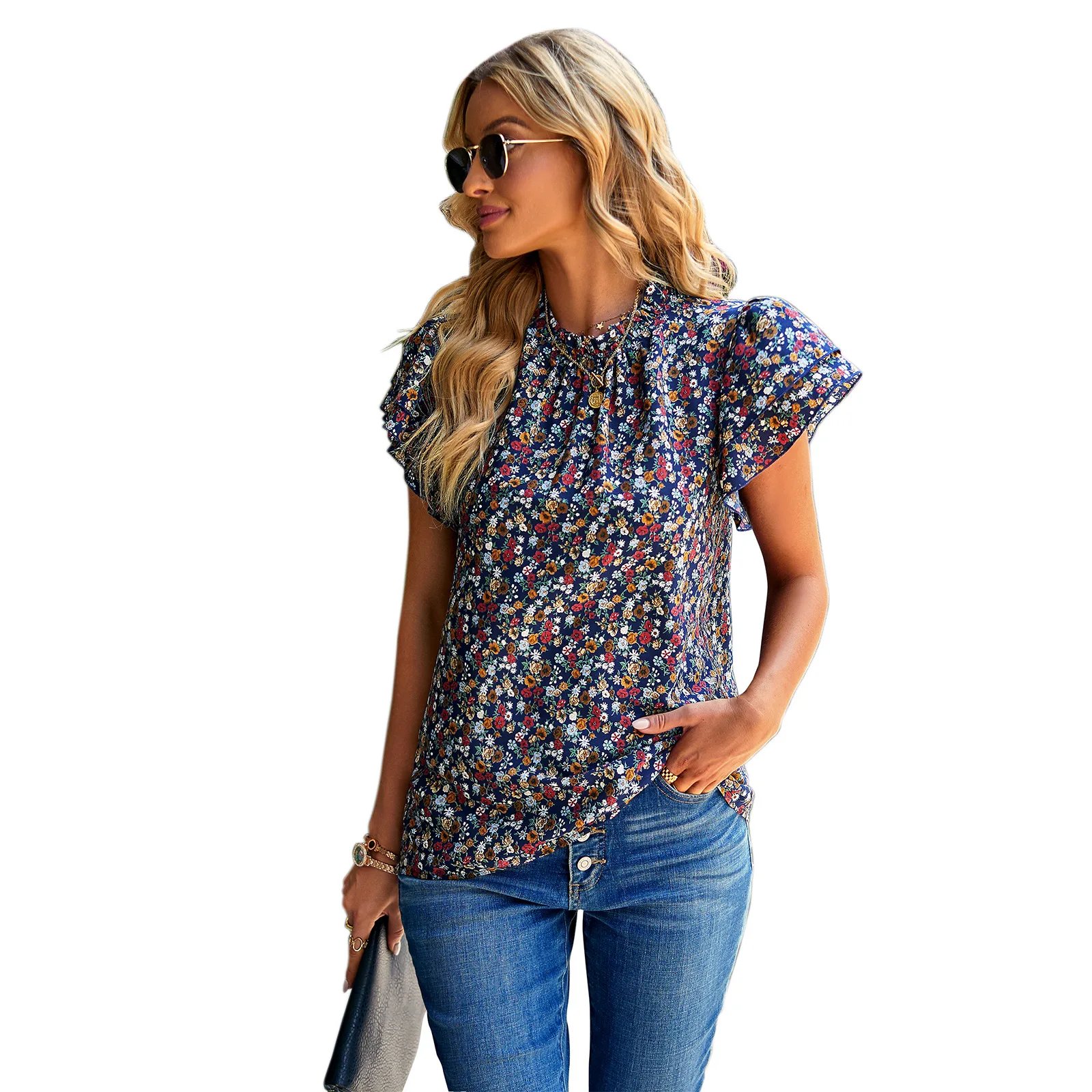 Women's Bohemian New Loose Floral Print Blouses Lace O Neck Ruffle Short Sleeve Holiday Style Top 2023 Casual Shirts
Women's Bohemian New Loose Floral Print Blouses Lace O Neck Ruffle Short Sleeve Holiday Style Top 2023 Casual Shirts