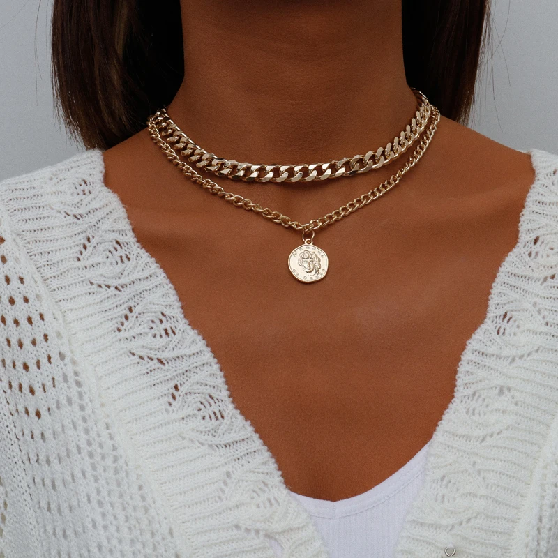 Multilayer Punk Pendant Portrait Coin Necklace for Men Women Clavicle Choker Retro Crude Gold Chain Necklace Party Jewelry
Multilayer Punk Pendant Portrait Coin Necklace for Men Women Clavicle Choker Retro Crude Gold Chain Necklace Party Jewelry