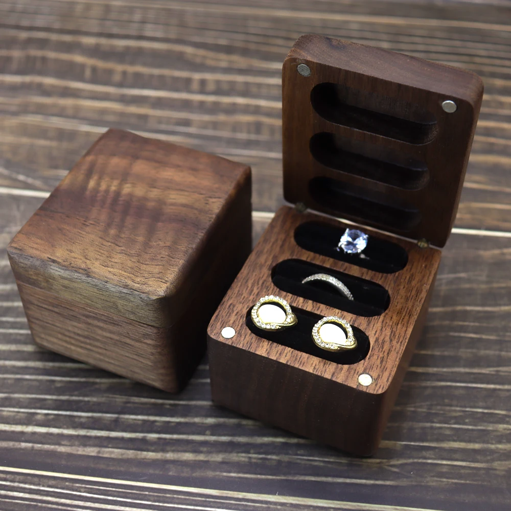 Heightened Black Walnut Three Ring Slot Jewelry Packaging Box Cross Border Diamond Earrings Pair Ring Box Laser Engraving
Heightened Black Walnut Three Ring Slot Jewelry Packaging Box Cross Border Diamond Earrings Pair Ring Box Laser Engraving