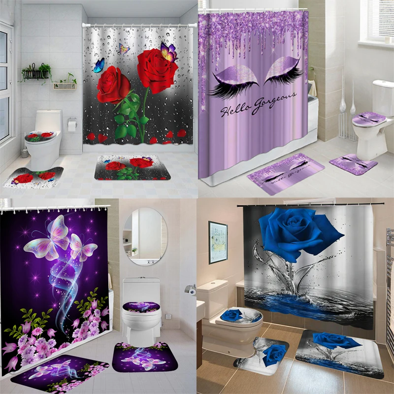 Waterproof Bathroom Shower Curtain Set Bath Non-Slip Mat Rug Carpet Toilet Seat Cove Red Rose Flowers Butterfly Home Decor
Waterproof Bathroom Shower Curtain Set Bath Non-Slip Mat Rug Carpet Toilet Seat Cove Red Rose Flowers Butterfly Home Decor
