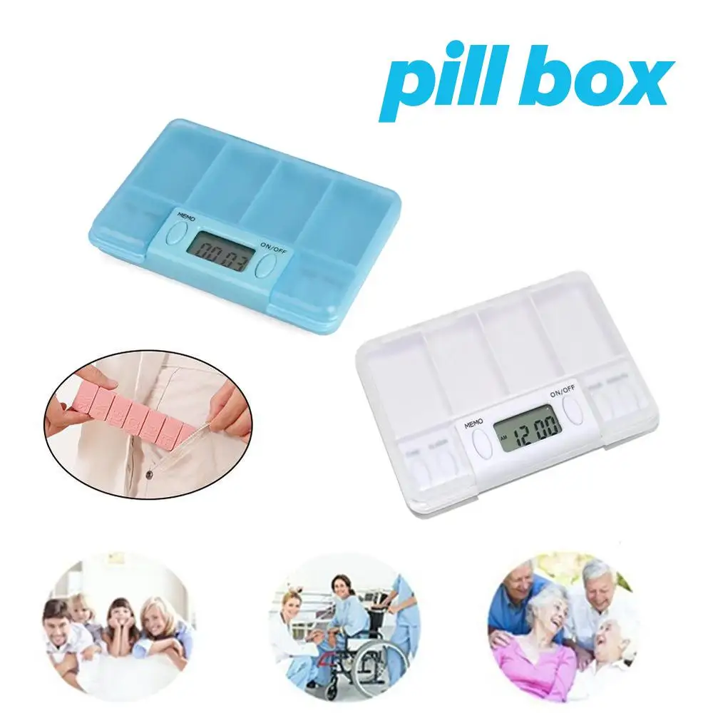 

4 Grid pill box medicine Storage Box Electronic Timing Container Alarm Pill Pills Reminder Boxes Organizer Medicine Drug Ti B6R0