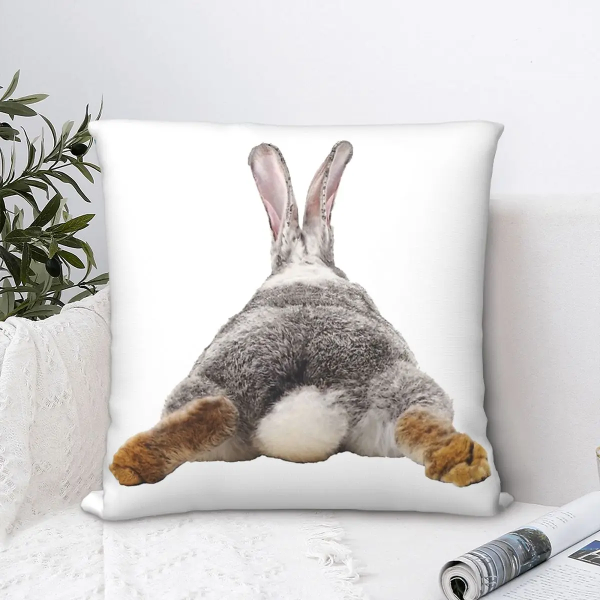 

Cute Bunny Rabbit Tail Butt Image Picture Throw Pillow Case Backpack Hugpillow Covers DIY Printed Washable Chair Decor