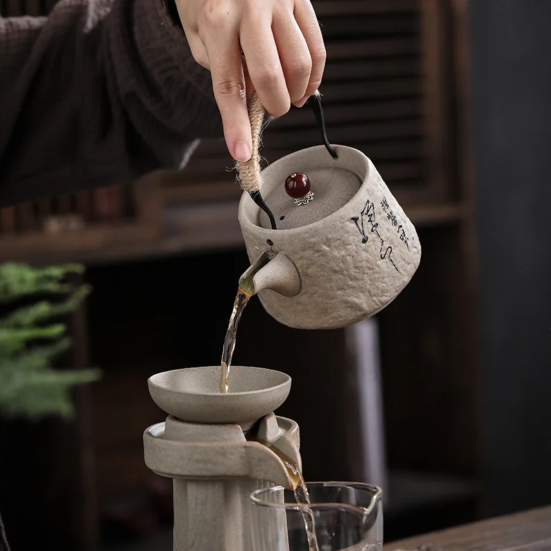 

Японский ретро-чайник кунг-фу 200 мл, керамический чайный набор, стандартный керамический чайник с лучом, удобный чайник, оптовая продажа, чай...
