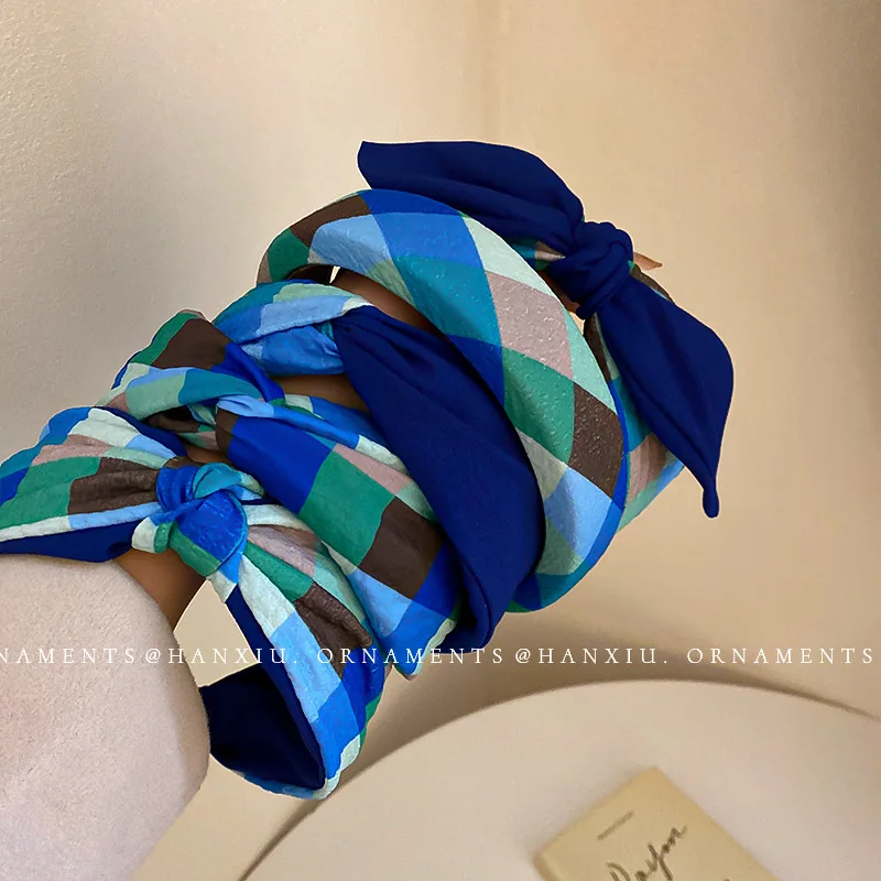 Женский галстук-бабочка в клетку, сине-зеленый обруч для волос 
Женский галстук-бабочка в клетку, сине-зеленый обруч для волос