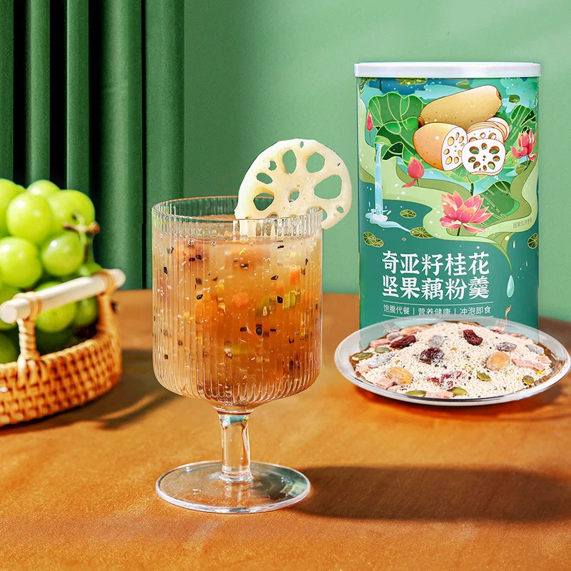 Chia seeds nuts lotus root starch soup 500g/can No Tea pot
Chia seeds nuts lotus root starch soup 500g/can No Tea pot