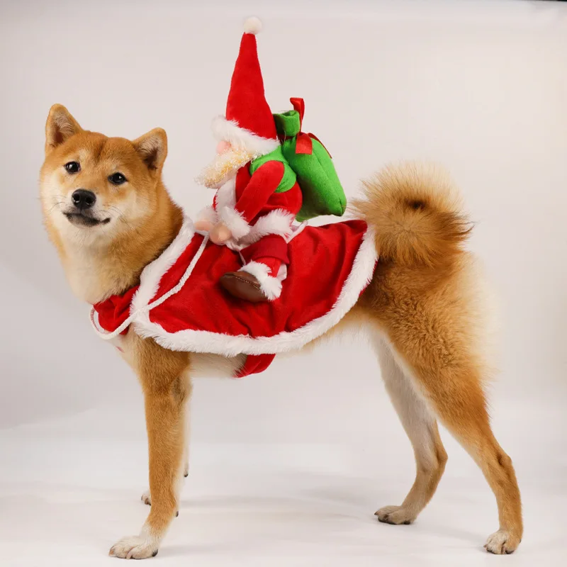 

Christmas Pet Dog Funny Santa Claus Riding Suit Costume Winter Warm Coat Chihuahua Pug Yorkshire Labrador Dressing Up Clothes