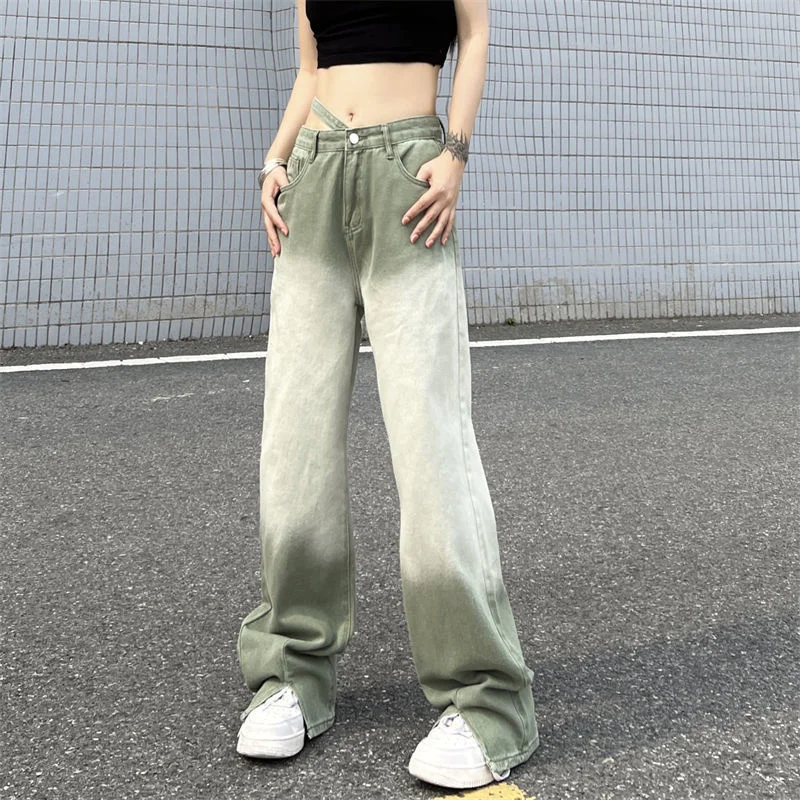 Women's Wide Leg Gradient Jeans Full-Length Pants High Waist Lady Women Denim Loose High Elasticity Stretch Fashion Green Pant 
Women's Wide Leg Gradient Jeans Full-Length Pants High Waist Lady Women Denim Loose High Elasticity Stretch Fashion Green Pant