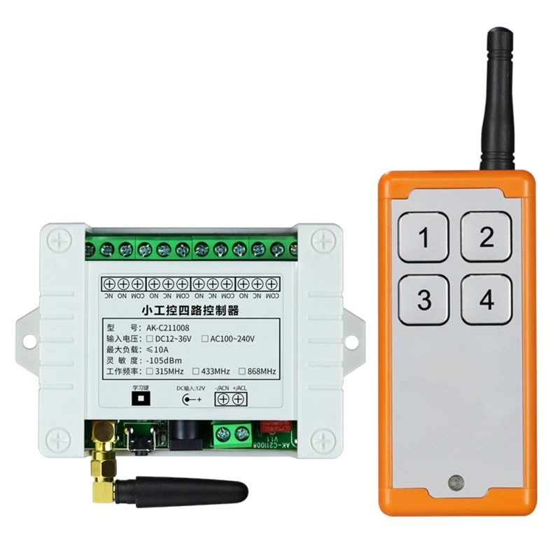 Радиочастотный пульт дистанционного управления DC12V 48V/220V 4 CH 433Mhz Дистанционное управление для гаражной двери светодиодная лампа
Радиочастотный пульт дистанционного управления DC12V 48V/220V 4 CH 433Mhz Дистанционное управление для гаражной двери светодиодная лампа
