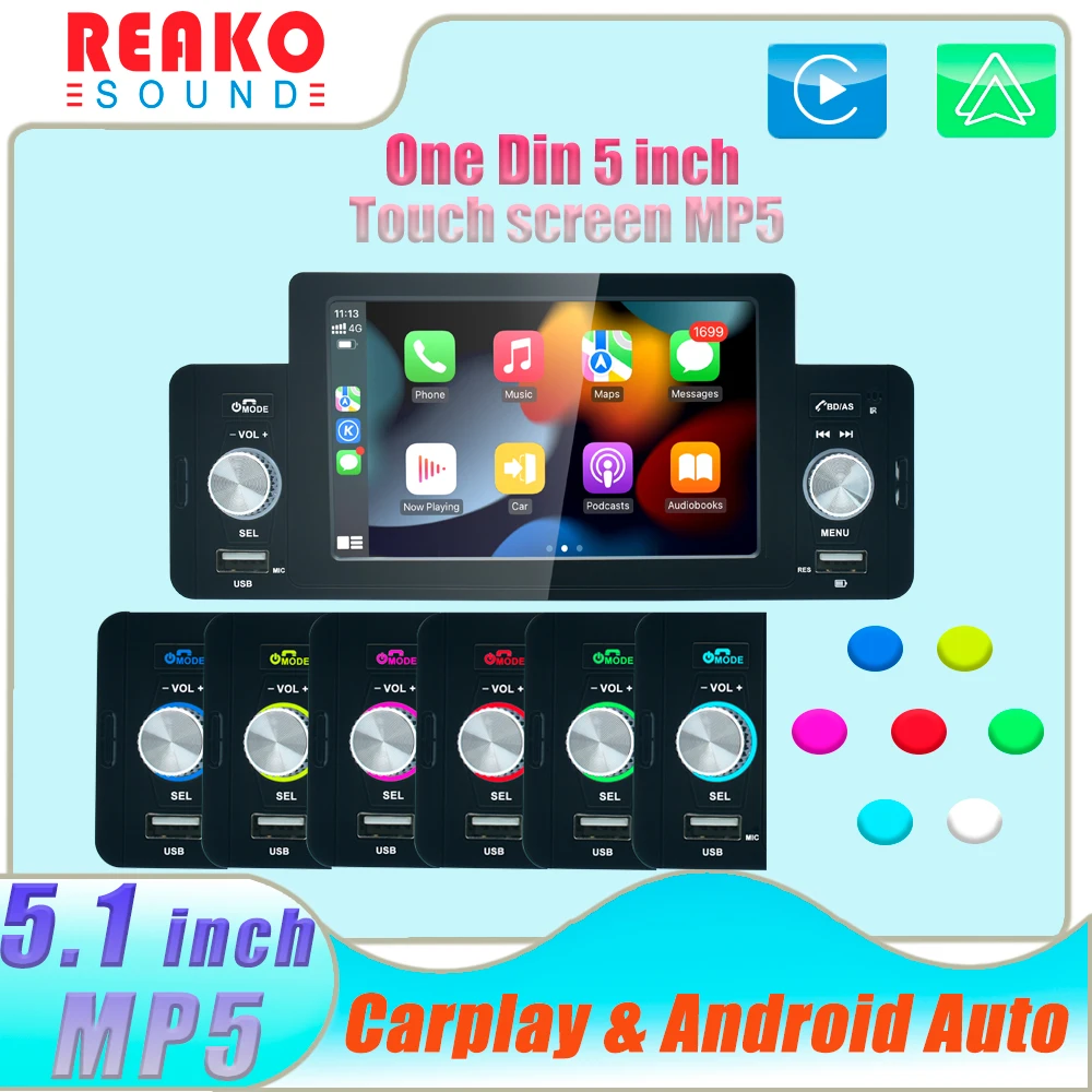 REAKOSOUND 1 Din Car Stereo Radio 5.1'' Touch Screen Carplay Universal Car Multimedia Player with Bluetooth FM Radio
REAKOSOUND 1 Din Car Stereo Radio 5.1'' Touch Screen Carplay Universal Car Multimedia Player with Bluetooth FM Radio
