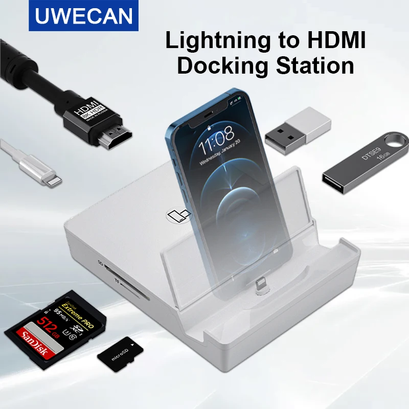 

Lightning iPhone to USB 3 OTG HDMI Digital AV Adapter/Cable Lightning to RJ45 Ethernet Lan Docking Station Support TV/Projector