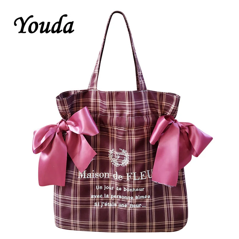 Youda Plaid Women Simple Shoulder Bag Soft Cloth Fabric Handbag Large Capacity Cotton Tote Bow Canvas Bags For Pretty Young Girl
Youda Plaid Women Simple Shoulder Bag Soft Cloth Fabric Handbag Large Capacity Cotton Tote Bow Canvas Bags For Pretty Young Girl