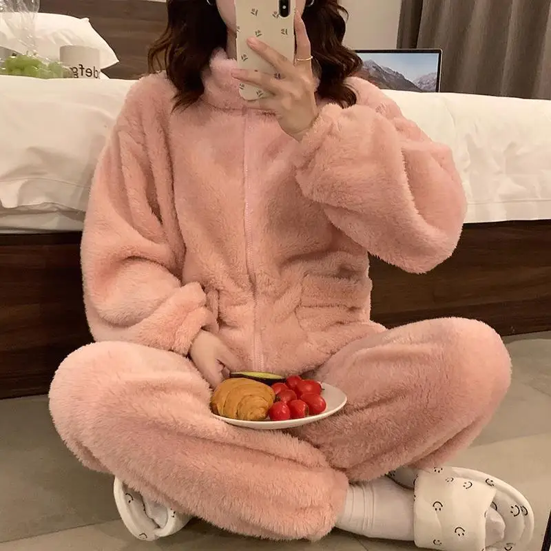 Winter Thick Flannel Pajamas Sets Women Zipper Long Sleeve Tops Autumn Female Warm Sleepwear Pants Matching Suit Lounge Wear
Winter Thick Flannel Pajamas Sets Women Zipper Long Sleeve Tops Autumn Female Warm Sleepwear Pants Matching Suit Lounge Wear