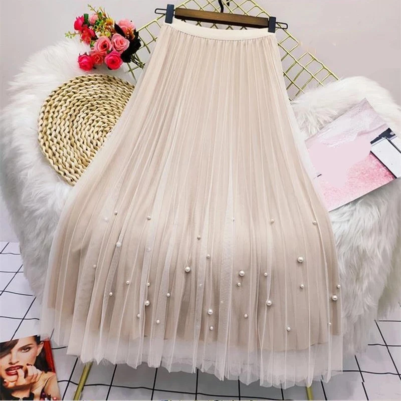 Both Sides Wear Pearls Mesh Skirt Women 2022 Summer Velvet High Waist Long Skirts Woman Solid Color A Line Pleated Skirts
Both Sides Wear Pearls Mesh Skirt Women 2022 Summer Velvet High Waist Long Skirts Woman Solid Color A Line Pleated Skirts