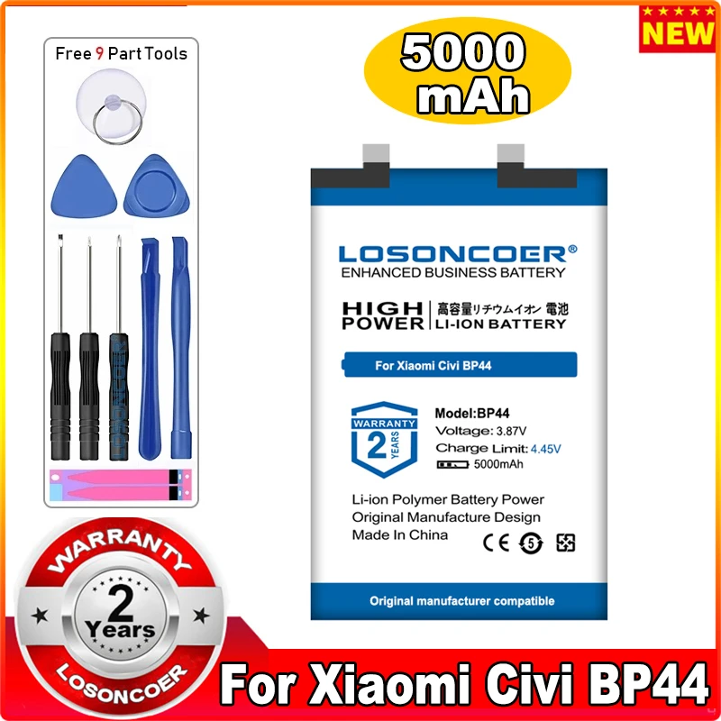 LOSONCOER 5000mAh BP44 Battery For Xiaomi Mi Civi 5G Mobile Phone Battery Free Tools
LOSONCOER 5000mAh BP44 Battery For Xiaomi Mi Civi 5G Mobile Phone Battery Free Tools