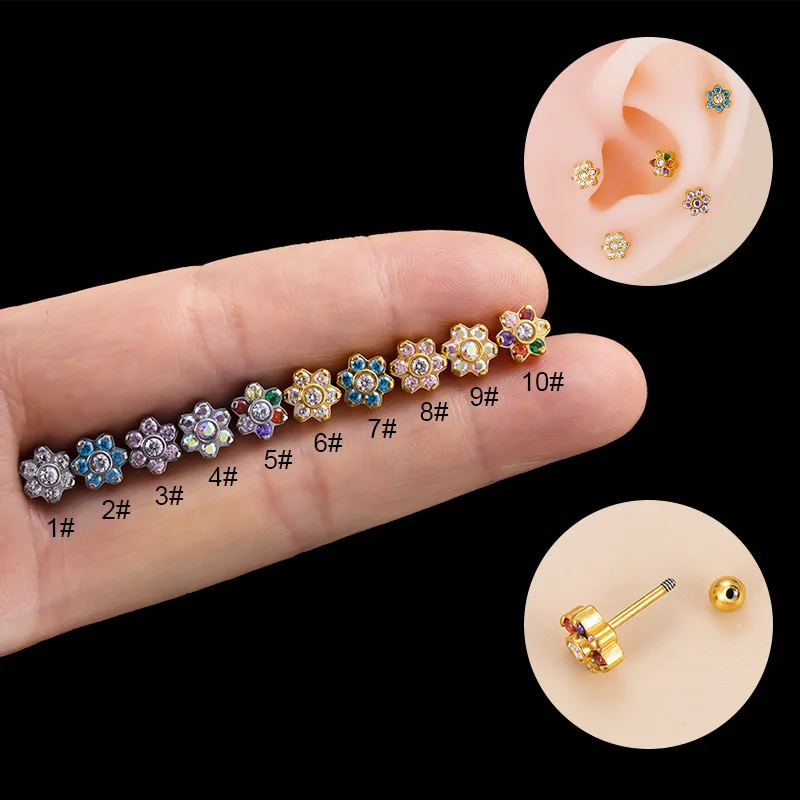 20G Piercing Stainless Steel Cartilage Tragus Stud Earring Colored Zircon Flower Helix Conch Ear Lobe Stud Piercing Body Jewelry
20G Piercing Stainless Steel Cartilage Tragus Stud Earring Colored Zircon Flower Helix Conch Ear Lobe Stud Piercing Body Jewelry