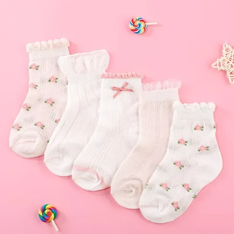 5 пар/партия, Детские хлопковые носки с цветочным принтом