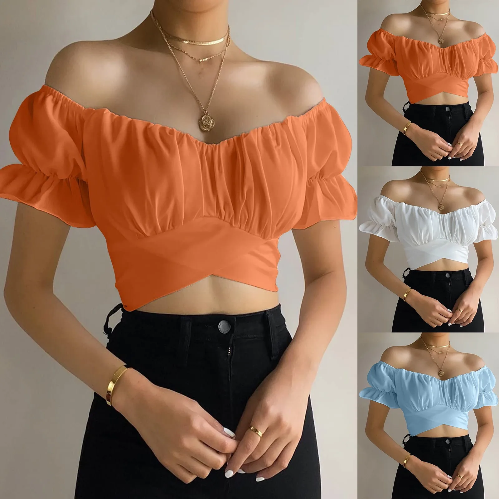 Spring And Summer Ladies Strapless Cross Strap Woman Tshirts Women Tops Blouse Corset Long Sleeve Top Women Women Shirts Blouses 
Spring And Summer Ladies Strapless Cross Strap Woman Tshirts Women Tops Blouse Corset Long Sleeve Top Women Women Shirts Blouses