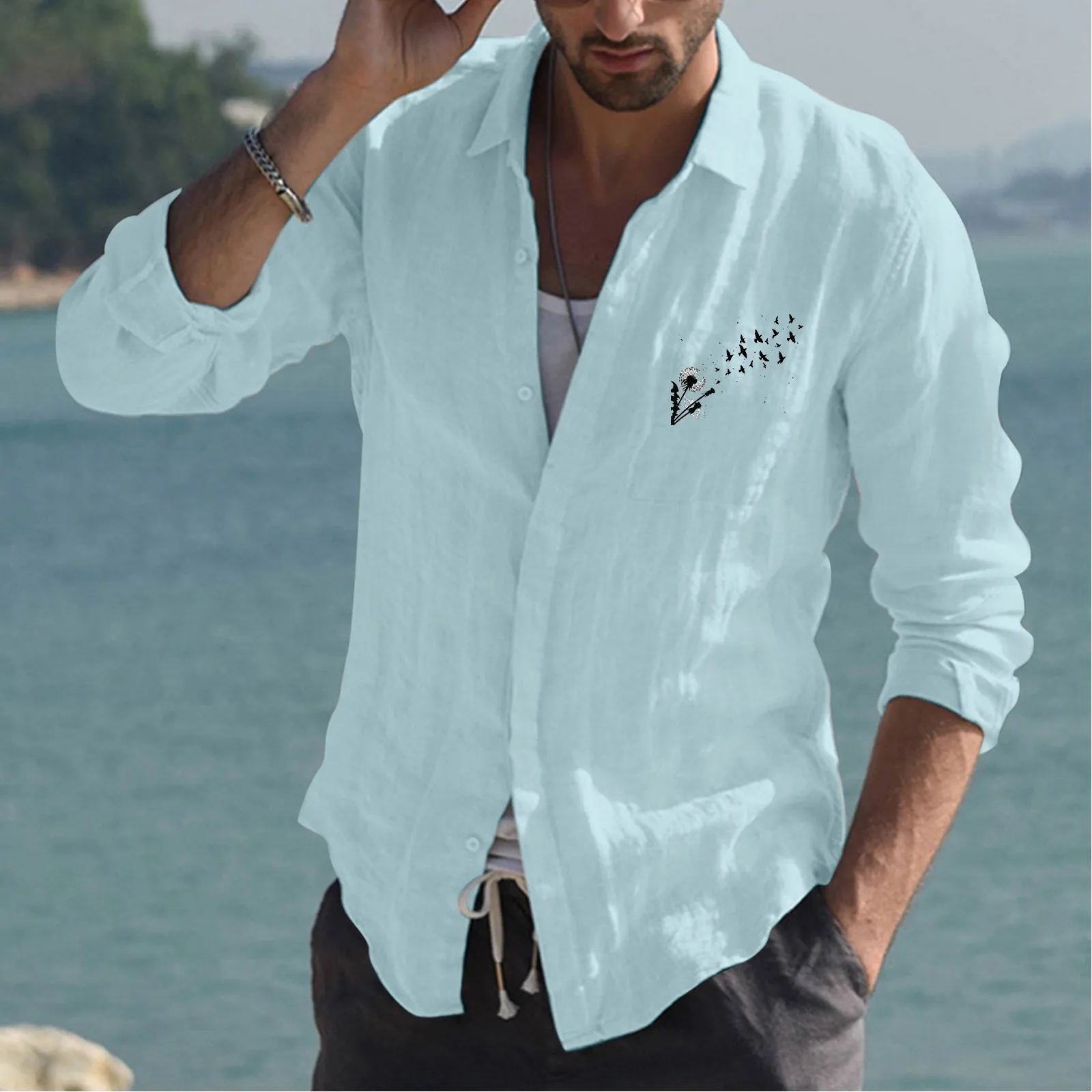 Mens Fashion Casual Simple Cotton And Linen Small Print Lapel T Shirt Long Sleeve Shirt Top Large Tall White T Shirts Men 
Mens Fashion Casual Simple Cotton And Linen Small Print Lapel T Shirt Long Sleeve Shirt Top Large Tall White T Shirts Men