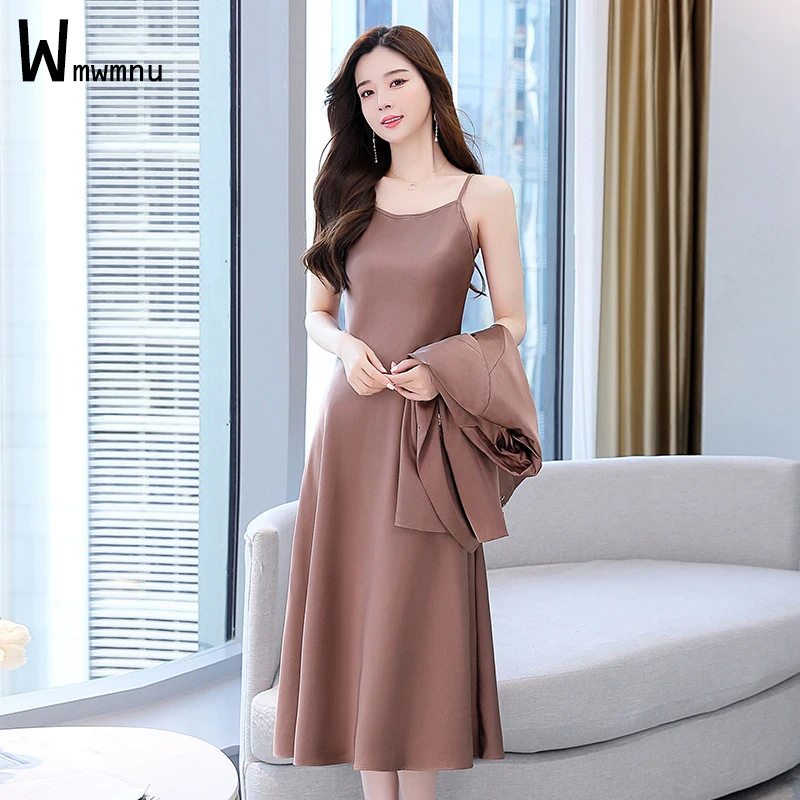 Women Solid Slim Summer Blazer Dress Two Piece Sets Femme Full Sleeve Single Breasted Suit Coat and Straps A-line Robes Outfits
Women Solid Slim Summer Blazer Dress Two Piece Sets Femme Full Sleeve Single Breasted Suit Coat and Straps A-line Robes Outfits