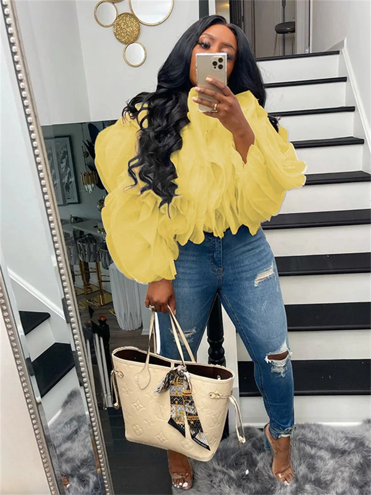 Elegant Spring Solid Loose Mesh Top Women Black Tierred Long O Neck Fluffy Tops Yellow Fashion Sreetwear Tops Clubwear Female
Elegant Spring Solid Loose Mesh Top Women Black Tierred Long O Neck Fluffy Tops Yellow Fashion Sreetwear Tops Clubwear Female