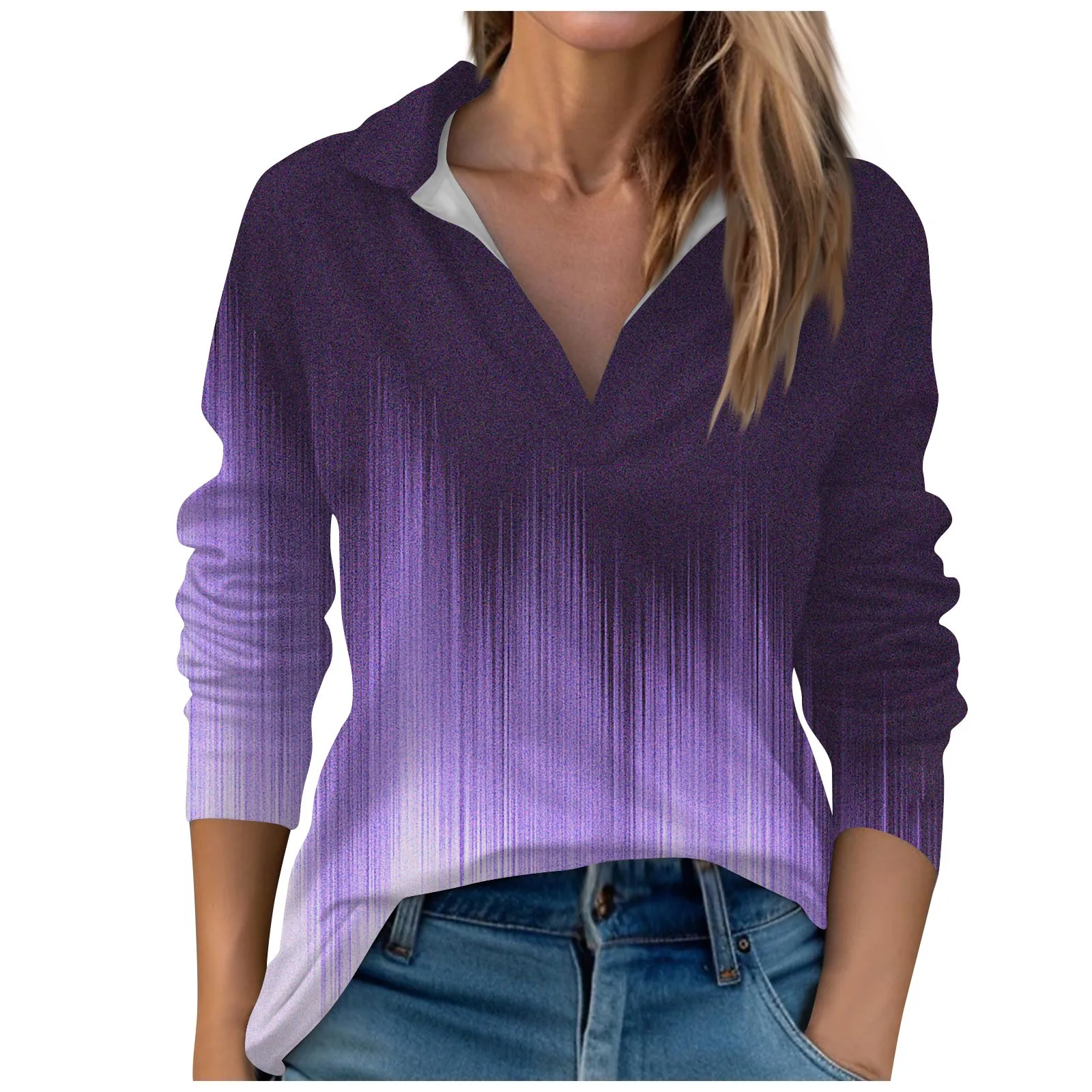 Women's Fashion T Shirt Gradient Long Sleeve V-neck Pullovers Comfortable Top Women Lapel Sweatshirt Female Streetwear
Women's Fashion T Shirt Gradient Long Sleeve V-neck Pullovers Comfortable Top Women Lapel Sweatshirt Female Streetwear