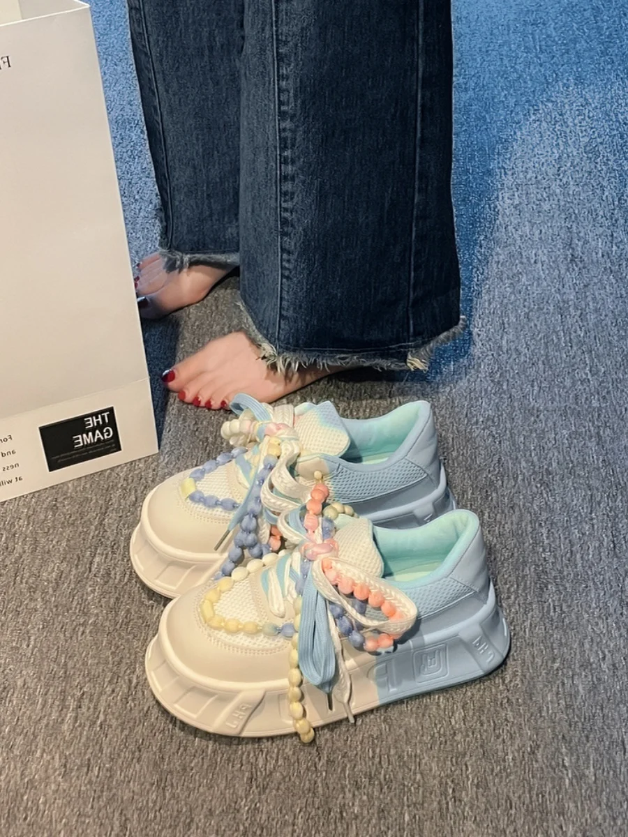 Кроссовки женские на платформе, с круглым носком, дышащие 
Кроссовки женские на платформе, с круглым носком, дышащие