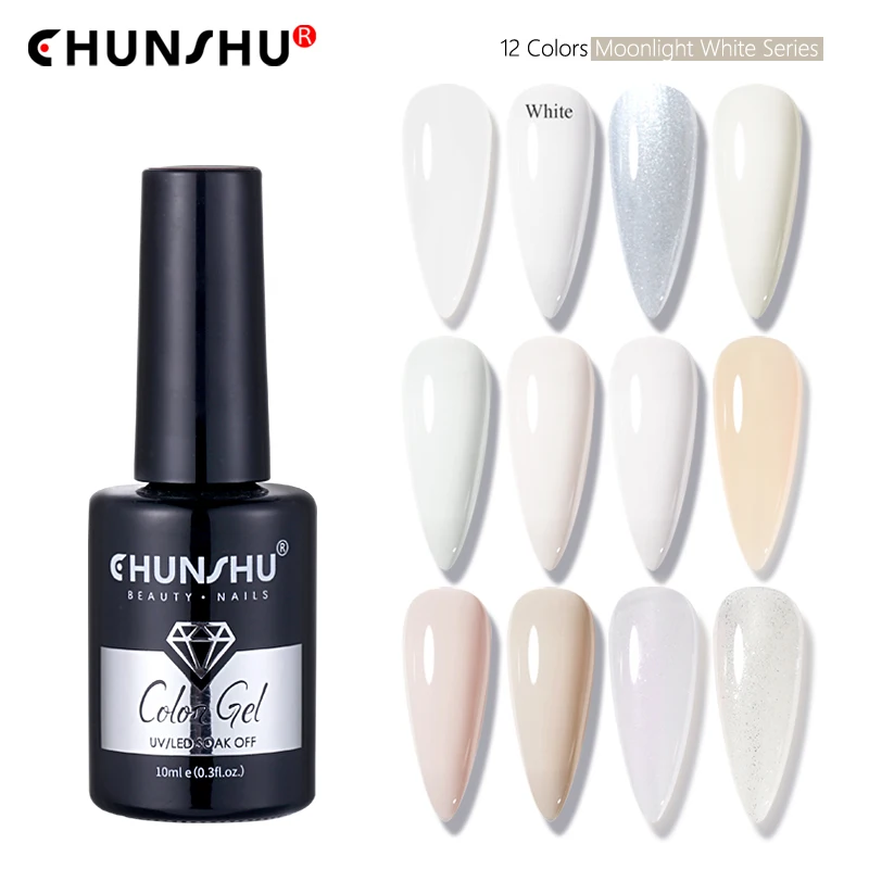 

CHUNSHU Milky White Gel Nail Polish 10ML Glitter Beige Color Nails Art Varnish Base Coat Semi Permanent Soak Off UV Gel Manicure