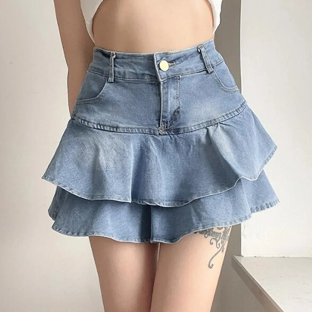 

Harajuku Y2K Denim Skirt Ruffle High Waist Bottoms Vintage 90s Egirl Academia Aesthetic Fairycore Grunge Jeans Skirts For Women