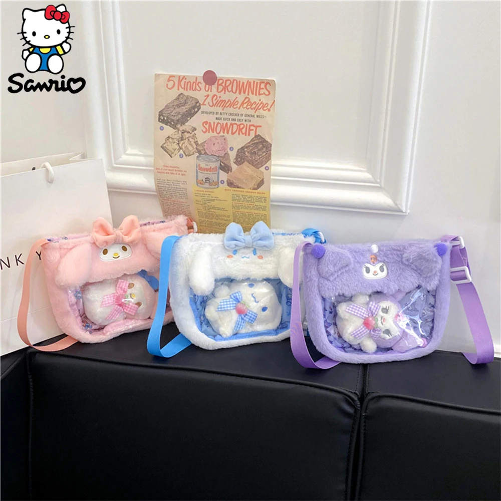 Kawaii Sanrio Plush Bag Cute Kuromi Cinnamoroll Transparent Shoulder Bags Cartoon PVC Messenger Bag Plush Dolls Girl Storage Bag
Kawaii Sanrio Plush Bag Cute Kuromi Cinnamoroll Transparent Shoulder Bags Cartoon PVC Messenger Bag Plush Dolls Girl Storage Bag