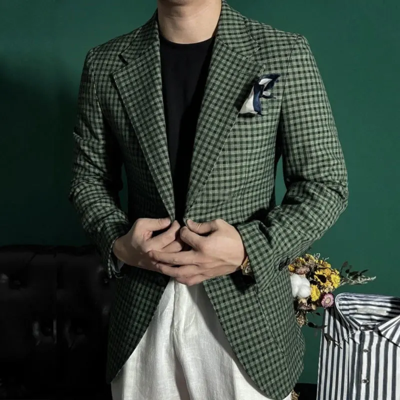 High Quality Single-breasted Green Plaid Contrast Color Blazer Casual Long Sleeve Gentleman Blazer Chaquetas Hombre De Vestir
High Quality Single-breasted Green Plaid Contrast Color Blazer Casual Long Sleeve Gentleman Blazer Chaquetas Hombre De Vestir