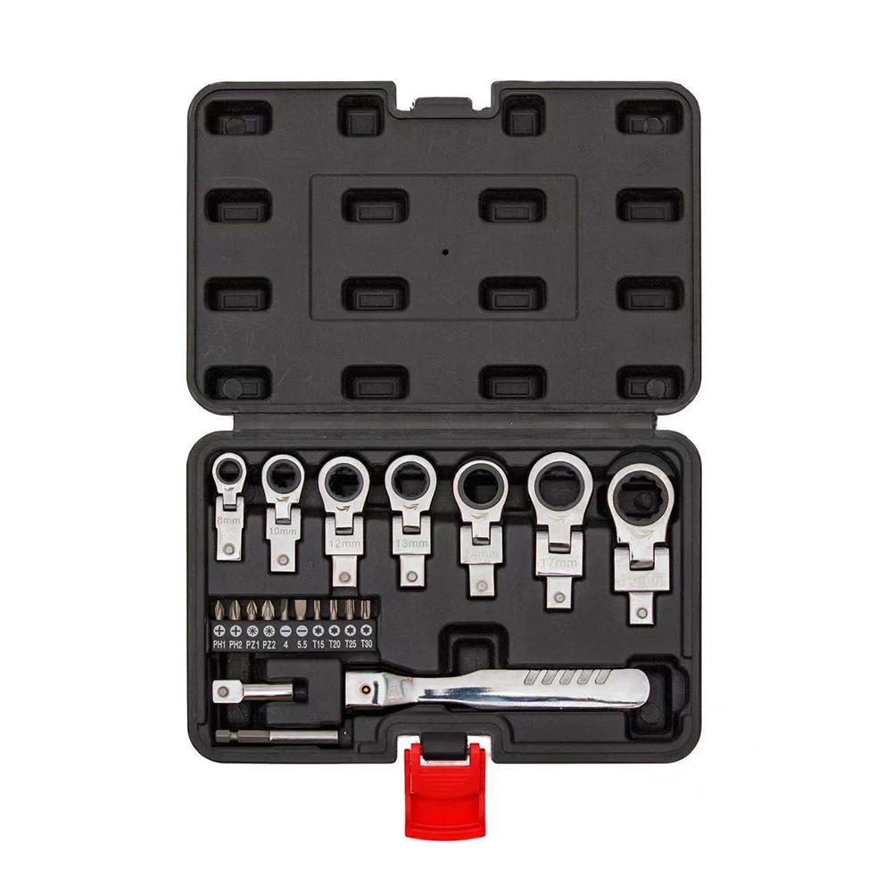 Car Repair Ratchet Wrench Spanner Set 180 Degree Shaking Anti-slip Plum Blossom Head Combination Auto Maintenance Kit
Car Repair Ratchet Wrench Spanner Set 180 Degree Shaking Anti-slip Plum Blossom Head Combination Auto Maintenance Kit