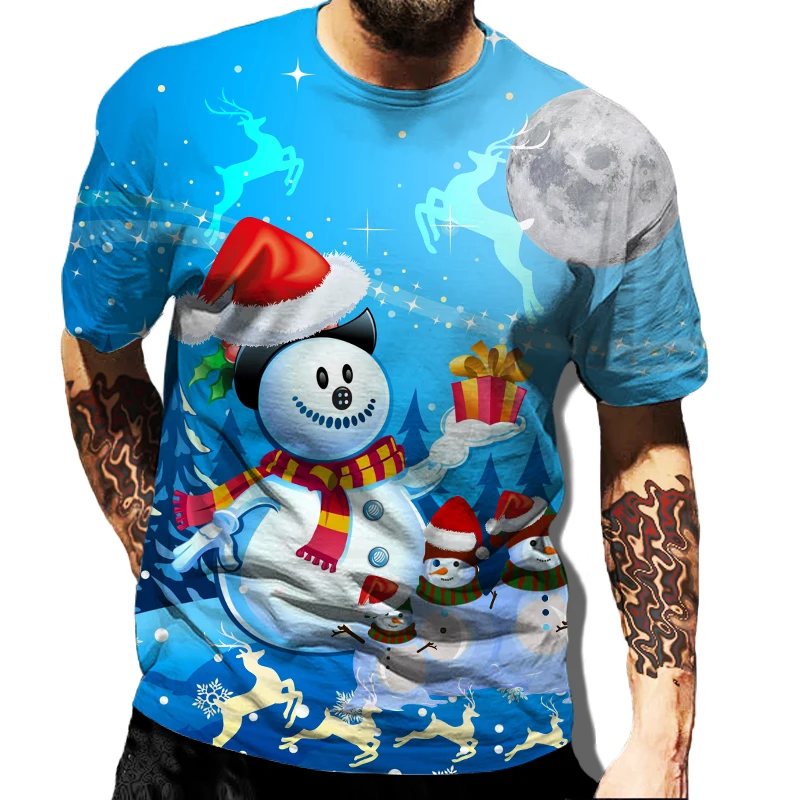 Christmas Snowman Print Mens T-shirt Outdoor Sports Short Sleeve Tees Leisure O-neck Tops Street Hip Hop Style Festival Clothing 
Christmas Snowman Print Mens T-shirt Outdoor Sports Short Sleeve Tees Leisure O-neck Tops Street Hip Hop Style Festival Clothing