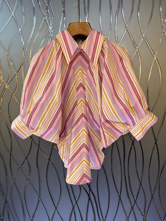 2022 new women fashion striped bat type fashion loose casual top shirt 326
2022 new women fashion striped bat type fashion loose casual top shirt 326