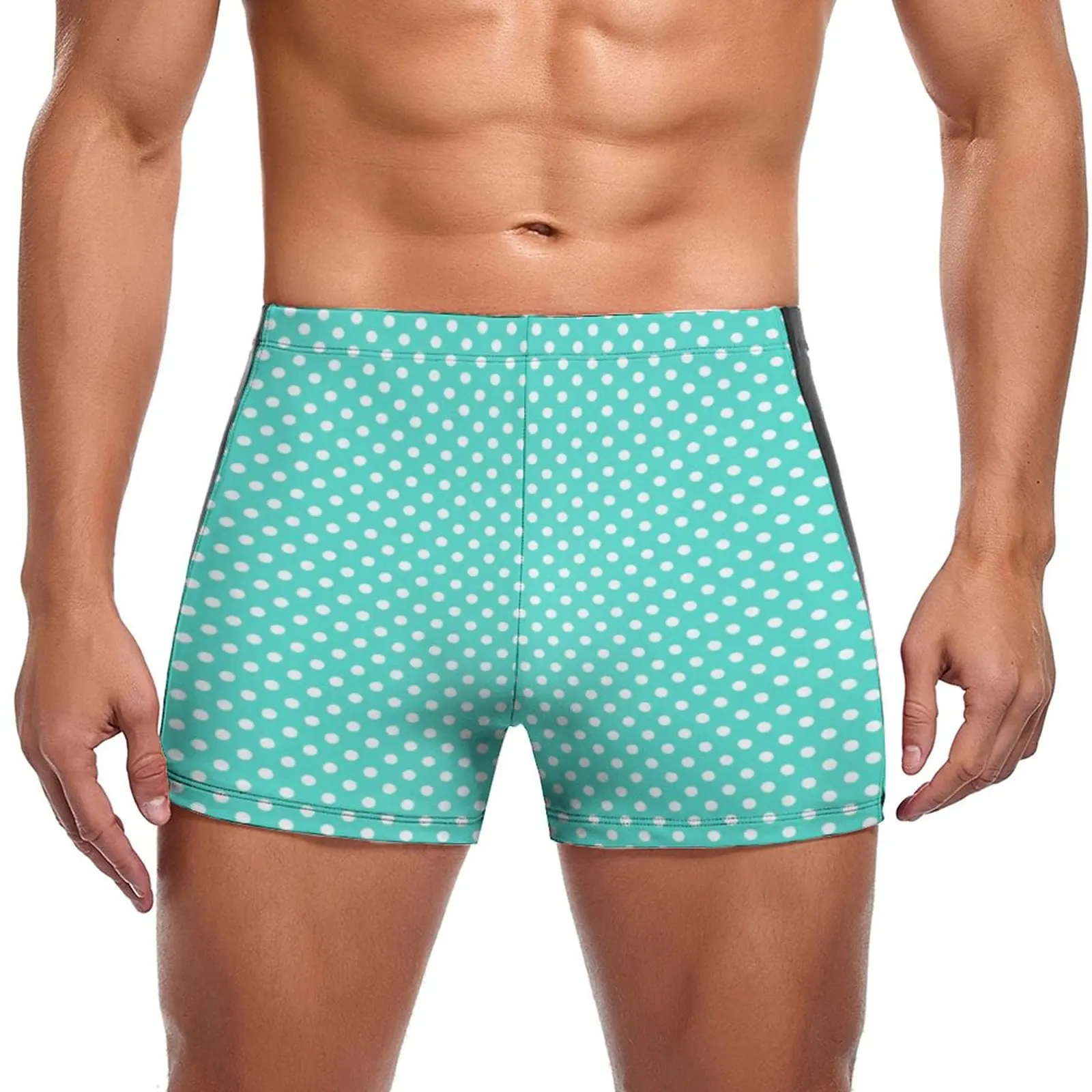 

Teal Blue Polka Dot Swimming Trunks Retro Turquoise Trendy Durable Fashion Swim Boxers Push Up Training Man Swimwear