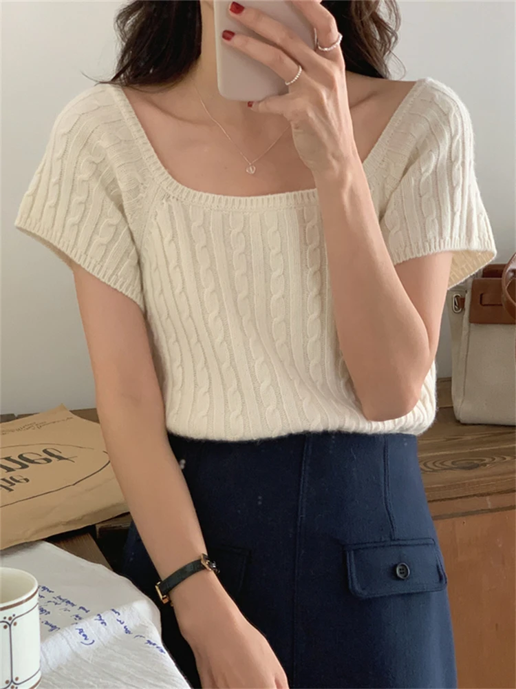 Sweater Weave Short Sleeve Gentle Women Chic 2022 Knitted Summer New Solid Lady Elegant All Match Office Wear Jumper Tops
Sweater Weave Short Sleeve Gentle Women Chic 2022 Knitted Summer New Solid Lady Elegant All Match Office Wear Jumper Tops