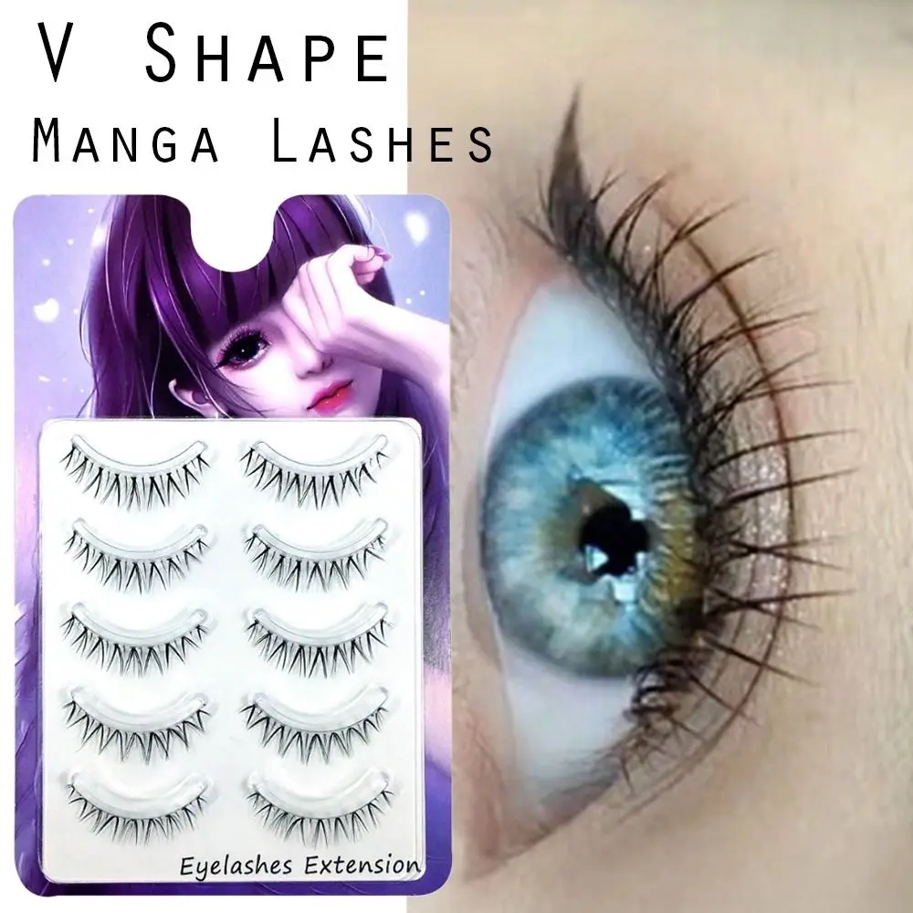 

5 Pairs Eyelash Extension Tool Superfine Natural Eyelashes Volume V Shape False Eyelashes Transparent Stem Manga Lashes