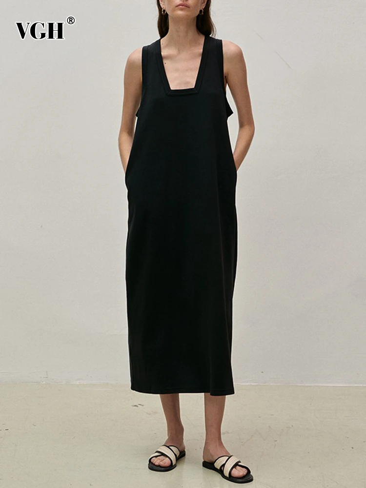 VGH Casual Loose Dresses For Women Square Collar Sleeveless Off Shoulder High Waist Solid Minimalist Long Dress Female Fashion
VGH Casual Loose Dresses For Women Square Collar Sleeveless Off Shoulder High Waist Solid Minimalist Long Dress Female Fashion